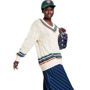 🌈 NEW! Rowing Blazers x Target Crochet Cable Knit Rainbow V-Neck Sweater